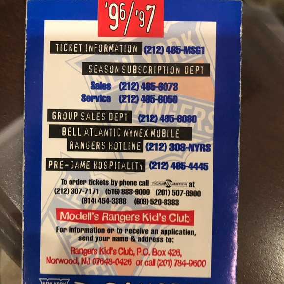 NY Rangers 1996-1997 Game Schedule - Picture 2 of 4